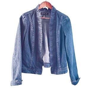 Christian Zinn Blue Denim Jacket with ruffled collar